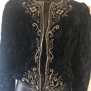 Vintage 80’s Partique New York Crushed Velvet Embroidered - Jewels Jacket Sz S